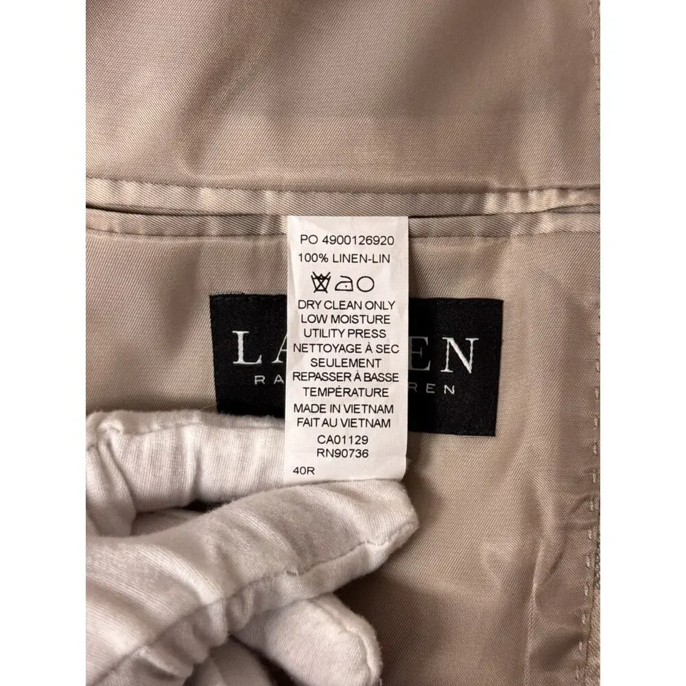Lauren Ralph Lauren Blazer 40 R Mens 100% Linen Plaid Jacket